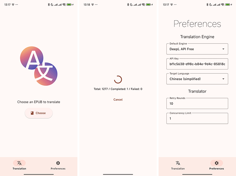 BookFere Translator Interface Screenshot